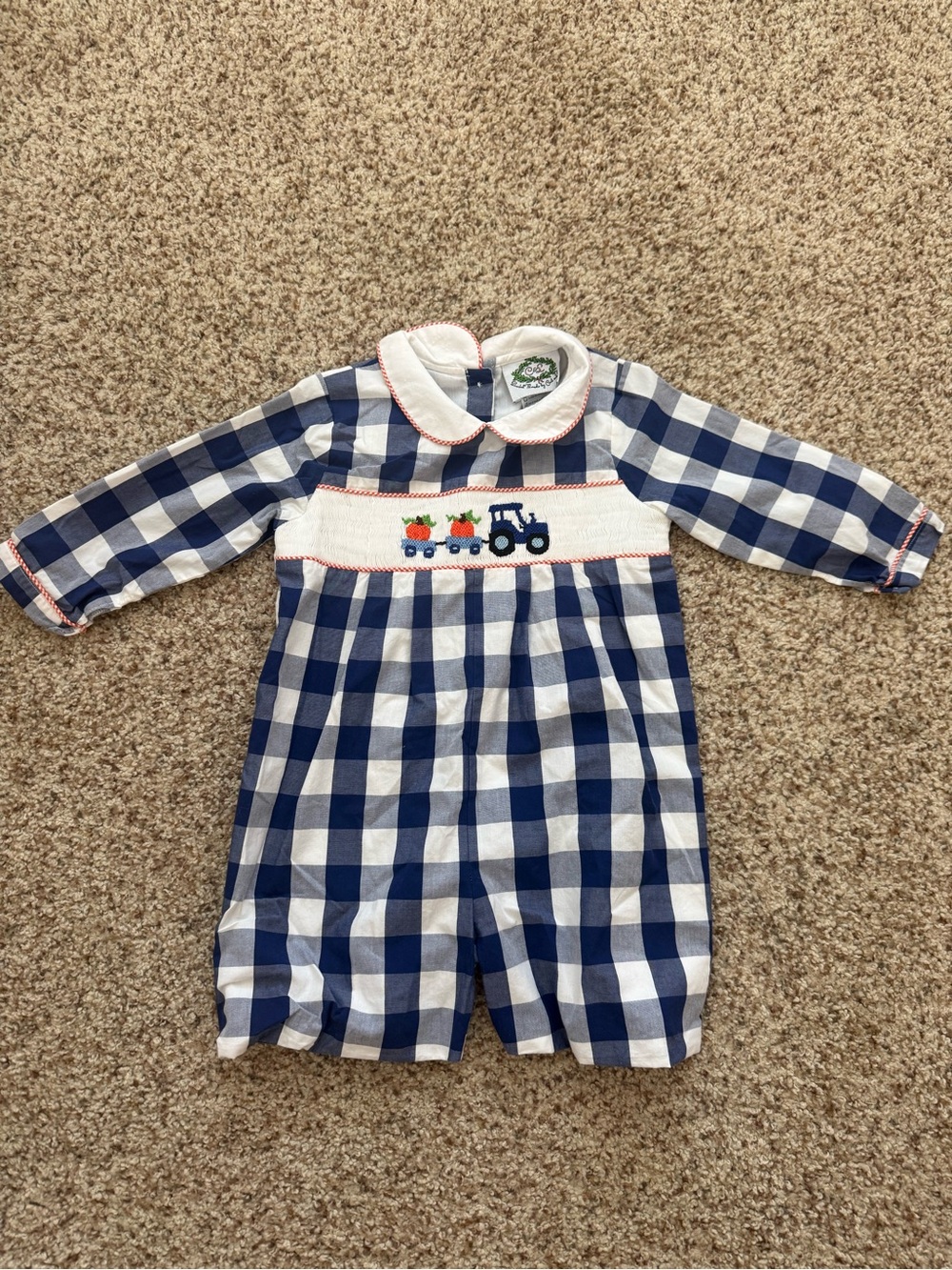 Vintage Inspired Cecil&Lou Thanksgiving Fall Tractor/Pumpkin Smocked Romper